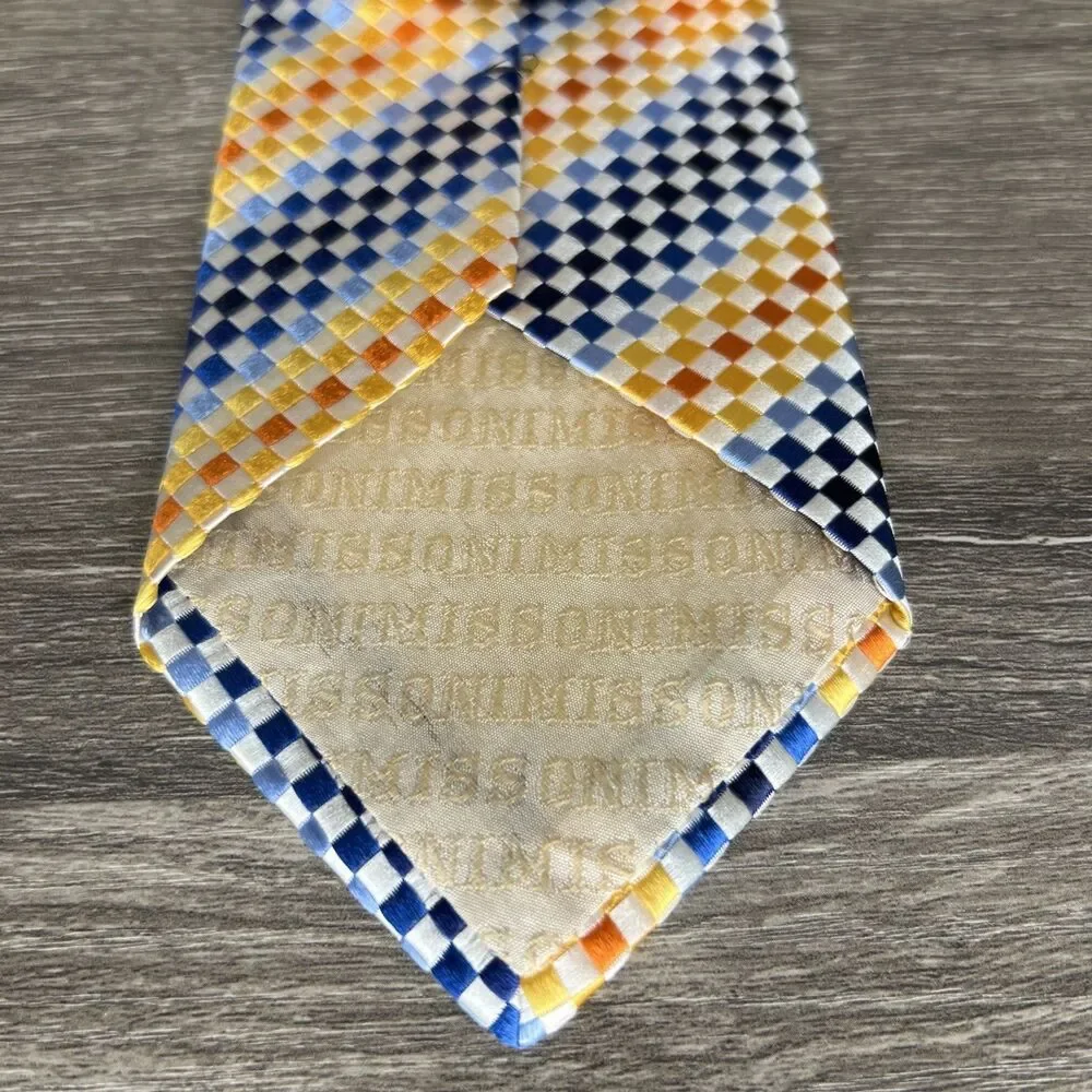 Missoni Cravatte Mens Luxury Silk Tie Blue Yellow Check Stripe Designer Colorful